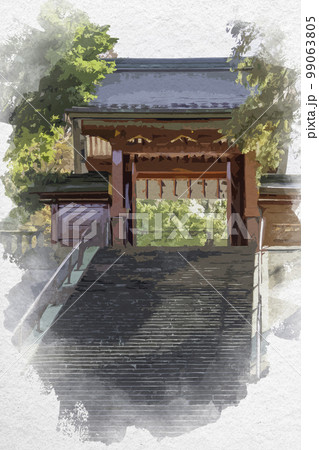水彩画風　一之宮貫前神社　総門　群馬県富岡市 99063805