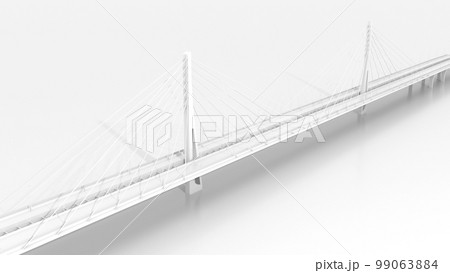 Suspension bridge bird eye view, white digital model, 3d render 99063884