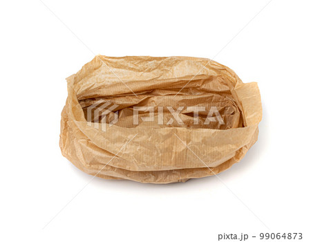 Old Paper Bag Isolated, Crumpled Disposable Ecology Container, Wrinkled Paperbag, Kraft Paper Bag 99064873