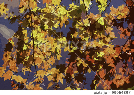 イラスト風　黒瀧山不動寺　紅葉　群馬県南牧村 99064897