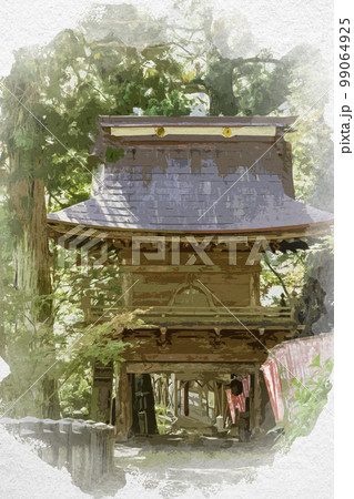 水彩画風　黒瀧山不動寺　山門　群馬県南牧村 99064925