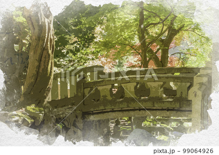 水彩画風　黒瀧山不動寺　石橋　群馬県南牧村 99064926