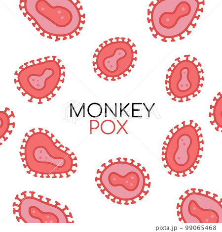 Monkeypox cell infection pandemic poster. Monkeypox is a rare disease infection with virus. Vector simple flat style illustration isolated on white background 99065468
