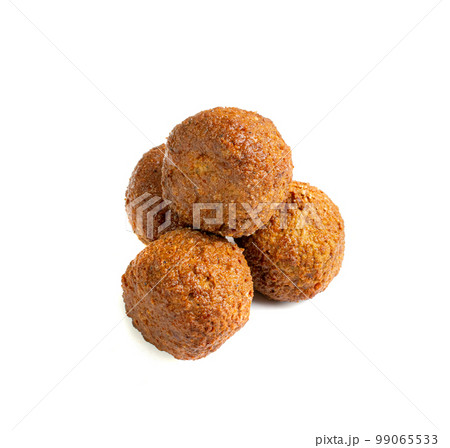 Falafel Balls Isolated, Fried Chickpea Balls, Traditional Arabic Street Food, Falafel on White Background Falafel Balls Isolated, Fried Chickpea Balls, Traditional Arabic Street Food, Falafel on White Background 99065533
