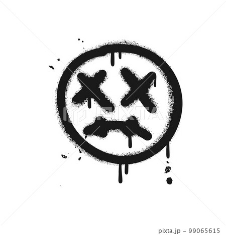 Emoji with dead yeys - Textured grunge hand drawn urban graffiti icon spray paint illustration with dripping ink effects. Isolated hand drawn vector illustration of street wall art. 99065615