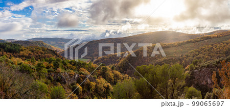 Mountain Landscape with Fall Color Trees. France, Europe. Nature Background 99065697