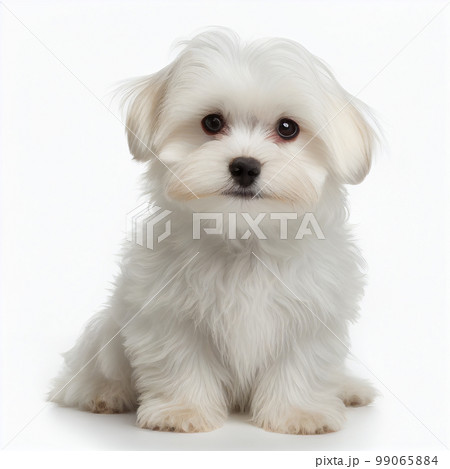 Cute nice white fluffy dog puppy breed Maltese isolated on white close-up Cute nice white fluffy dog puppy breed Maltese isolated on white close-up 99065884