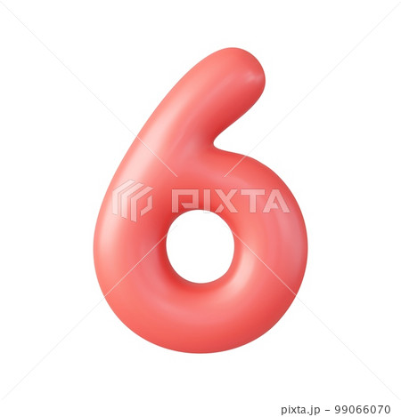 3d Number 6. six Number sign red color.のイラスト素材 [99066070