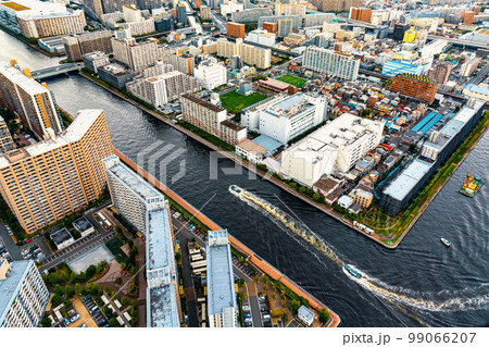 Aerial view of Odaiba Harbor in Tokyo, Japan 99066207