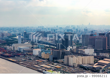 Aerial view of Odaiba Harbor in Tokyo, Japan 99066211