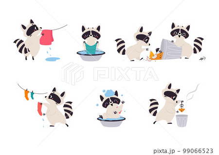 Cute Raccoon Character with Ringed Tail Engaged in Different Activity Vector Set Cute Raccoon Character with Ringed Tail Engaged in Different Activity Vector Set 99066523