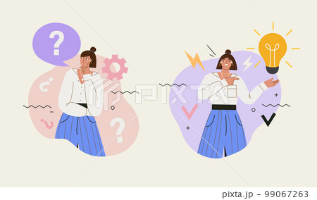 Woman thinks question,then get decision. 99067263