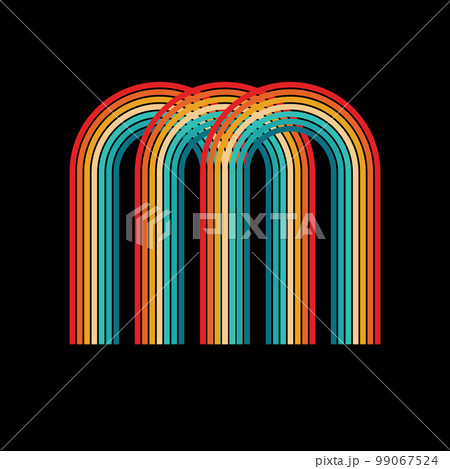 Retro Rainbow Abstract Background, Vintage 70s Rain Bow Arch Vector Illustration, 1970s Multicolor Party Rainbow 99067524