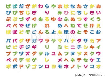 文字素材 ひらがな カタカナ 文字セット ワッペン風 夏色 文字素材 ひらがな カタカナ 文字セット ワッペン風 夏色 99068278