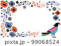 北欧風の花と鳥のおしゃれな手描きフレーム 99068524