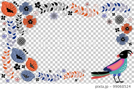 北欧風の花と鳥のおしゃれな手描きフレーム 99068524