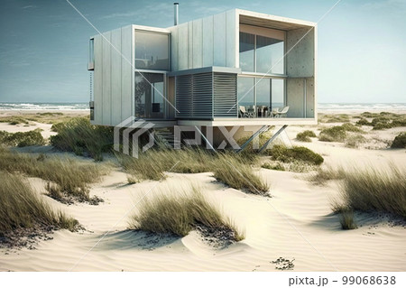 Small luxury modern beach house. Beach house. Modern architecture. Villa by the sea Small luxury modern beach house. Beach house. Modern architecture. Villa by the sea 99068638