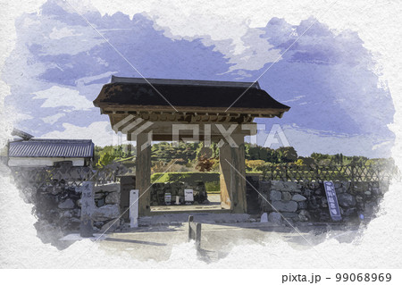 水彩画風 小幡 楽山園 入園口 群馬県甘楽町 水彩画風 小幡 楽山園 入園口 群馬県甘楽町 99068969