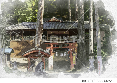 水彩画風　小幡　小幡八幡宮　神門　群馬県甘楽町 99068971