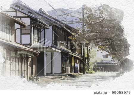 水彩画風　小幡　城下町小幡の町並み　群馬県甘楽町 99068975