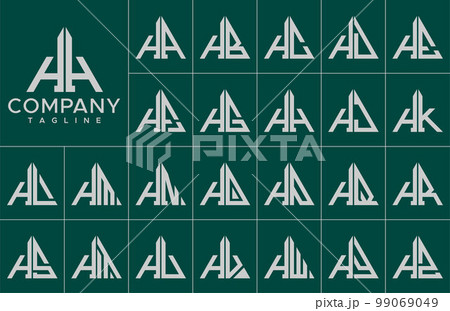 Modern triangle letter H logo design template set. Simple line H initial logo. 99069049