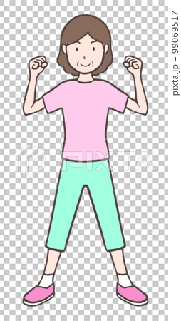 Middle-aged woman doing guts pose with both hands, aunt Middle-aged woman doing guts pose with both hands, aunt 99069517