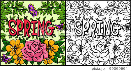 Spring Butterfly Flower Coloring Page Illustration 99069664