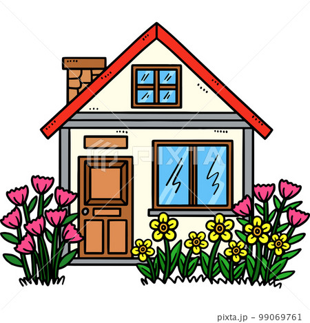 Spring House With Garden Cartoon Clipart  99069761