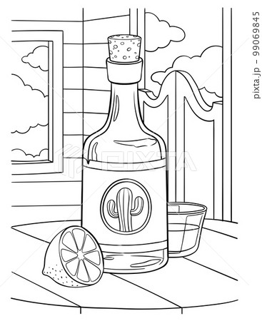 Cowboy Bottle of Tequila and Lemon Coloring Page 99069845