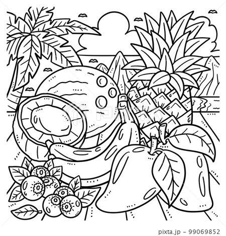 Summer Tropical Fruits Coloring Page for Kids 99069852