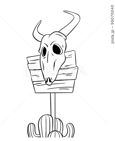 Cowboy Bull Skull Isolated Coloring Page for Kids 99070040