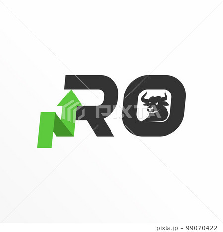Letter or word RO sans serif font with arrow up and Bull head image graphic icon logo design abstract concept vector stock. Can be used as a symbol related to trading. Letter or word RO sans serif font with arrow up and Bull head image graphic icon logo design abstract concept vector stock. Can be used as a symbol related to trading. 99070422
