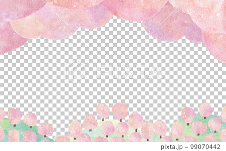 櫻花盛開的櫻花樹水彩插圖背景 99070442