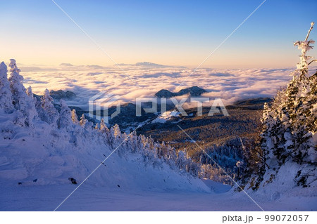 長野県・山ノ内町 冬の横手山から望む雲海と夕景 99072057
