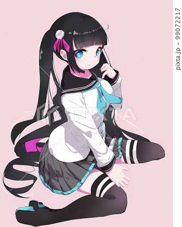 絶対領域あらわなミニスカートandニーハイコーデ　ぺたんこ座り　少女「AI生成画像」 99072217