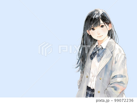 自然な表情の女子高生・女子中生　水彩イラスト「AI生成画像」 99072236