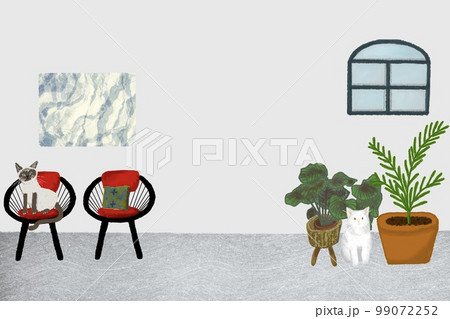 部屋イラスト　植物　猫 99072252