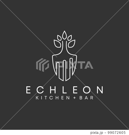 Simple Fork and Leaves in cutting circle image graphic icon logo design abstract concept vector stock. Can be used as a symbol related to Food restaurant. 99072605