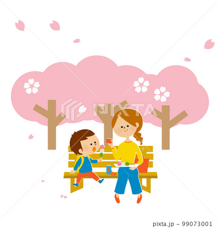 花見をする親子のイラスト素材 99073001