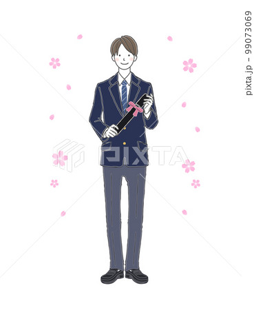桜の花と賞状を持つ制服姿の男子学生 男子生徒 桜の花と賞状を持つ制服姿の男子学生 男子生徒 99073069