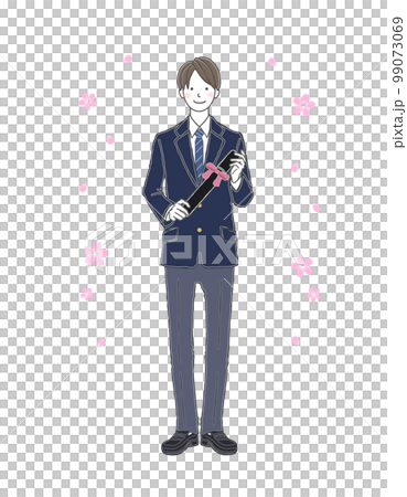 桜の花と賞状を持つ制服姿の男子学生 男子生徒 桜の花と賞状を持つ制服姿の男子学生 男子生徒 99073069