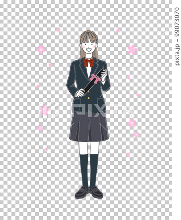 桜の花と卒業証書を持つ制服姿の女子学生 卒業イメージイラスト 桜の花と卒業証書を持つ制服姿の女子学生 卒業イメージイラスト 99073070