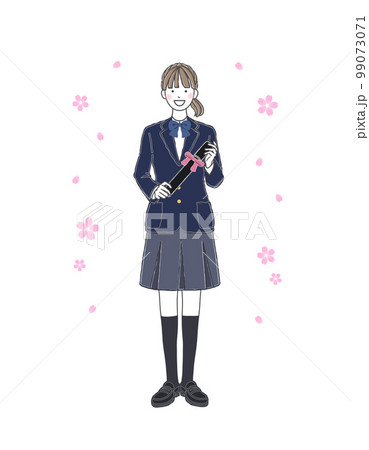 桜の花と賞状を持つ制服姿の女子学生 女子生徒 桜の花と賞状を持つ制服姿の女子学生 女子生徒 99073071