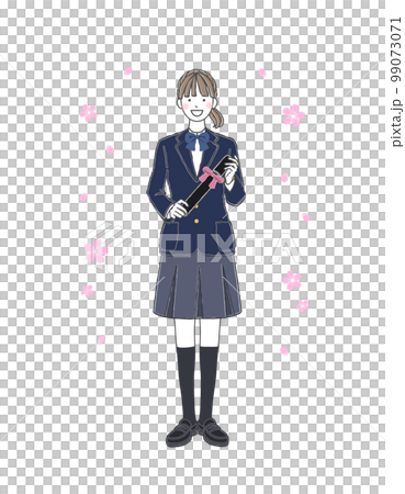 Female student in uniform with cherry blossoms and certificate 99073071