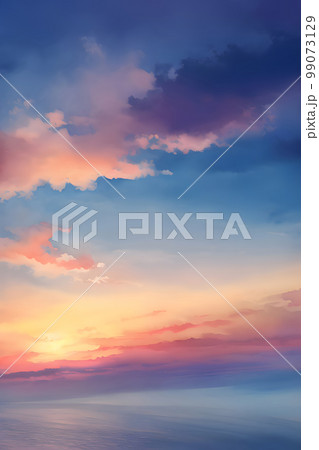 茜色の空と雲　背景素材　イラスト　水彩 99073129