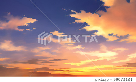 茜色の空と雲　背景素材　イラスト　水彩 99073131