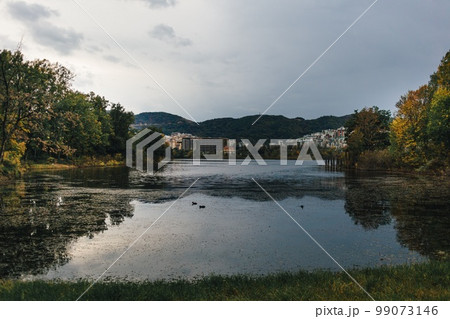 Lake view in autumn. Artificial Lake of Tirana, Albania Lake view in autumn. Artificial Lake of Tirana, Albania 99073146