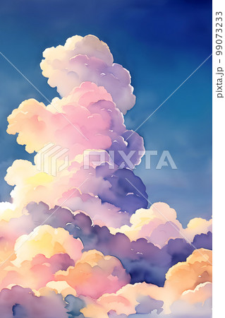 茜色の空と雲　入道雲　イラスト　水彩 99073233