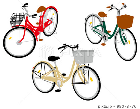 斜め前から見た色と形のちがうファミリーサイクル各種 99073776