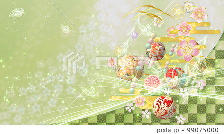 春の花と手毬と蝶々の華やかな和風の背景 春の花と手毬と蝶々の華やかな和風の背景 99075000